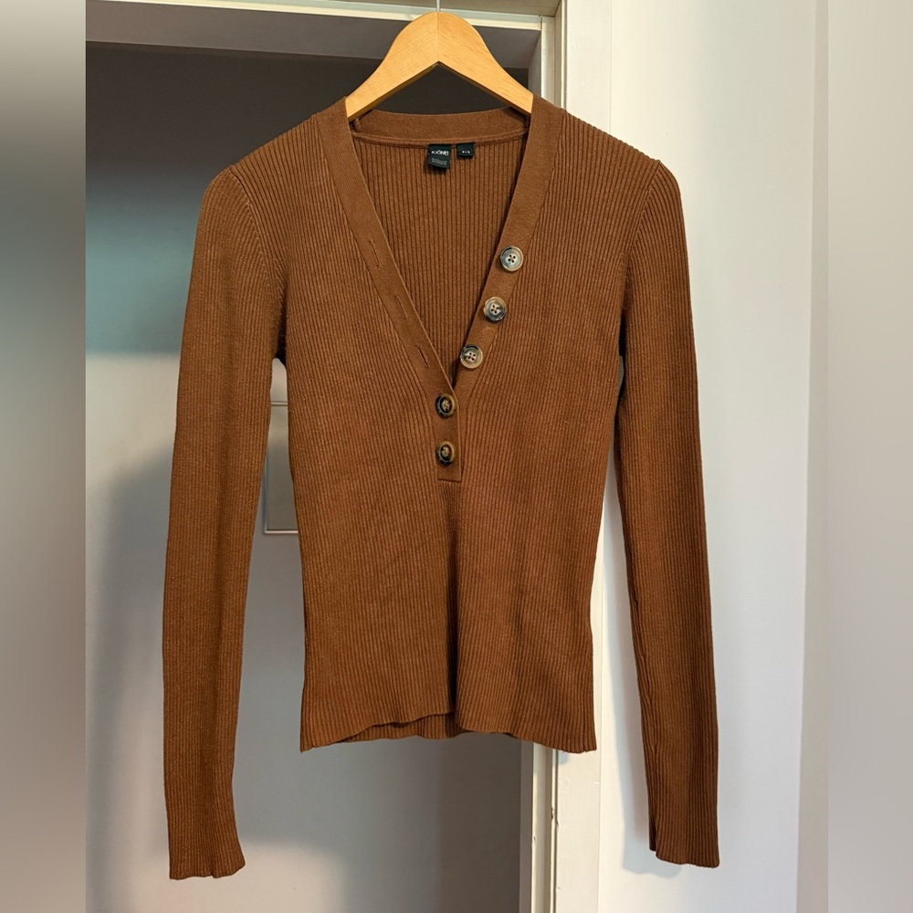 Simons Brown Ribbed Knit Top